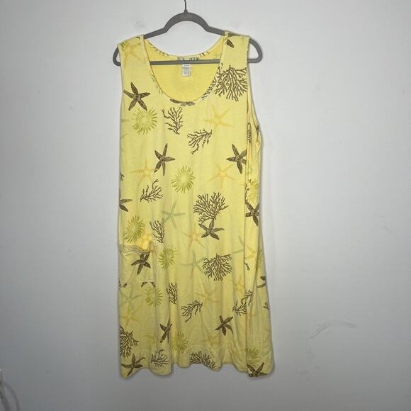 Fresh Produce Dress Womens 3X Yellow Sleeveless Made USA Starfish Print Pocket - Picture 1 of 8